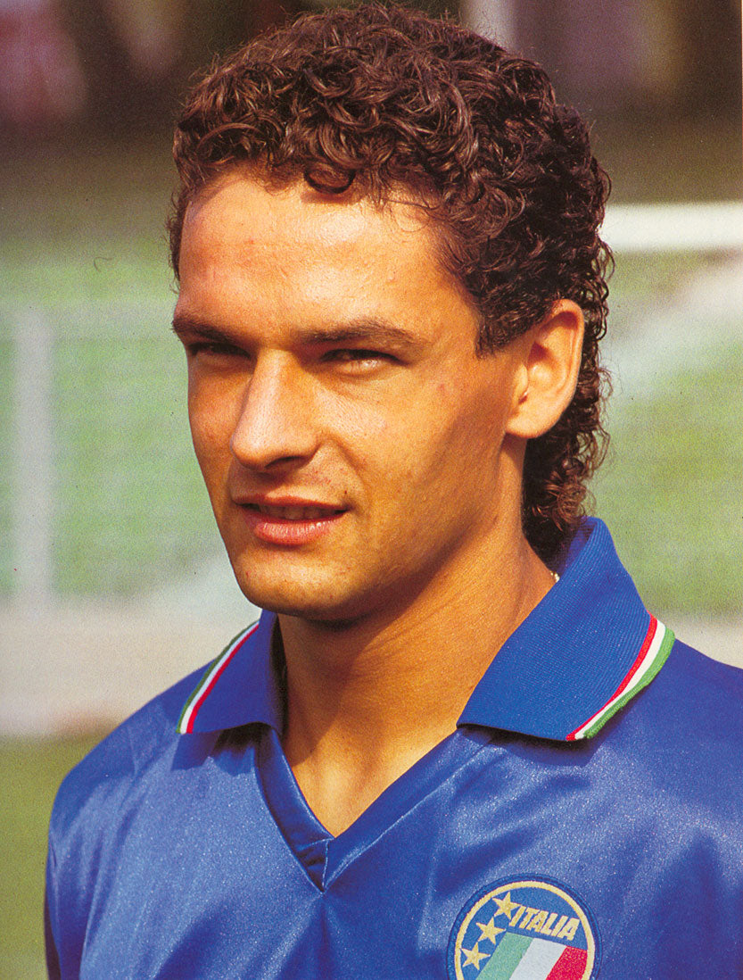 Roberto Baggio wearing the Italy shirt before the 1990 World Cup